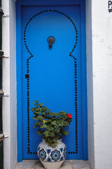 Sticker - Blue traditional door in Sidi Bou Said town near Tunis city, Tunisia