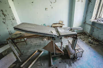 Sticker - Examination bed in Hospital MsCh-126 in Pripyat ghost city in Chernobyl Exclusion Zone, Ukraine