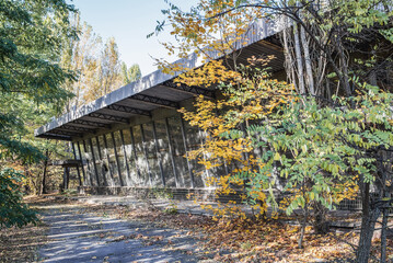 Poster - Bus station in Pripyat ghost city in Chernobyl Exclusion Zone, Ukraine