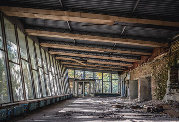 Poster - Bus station in Pripyat ghost city in Chernobyl Exclusion Zone, Ukraine