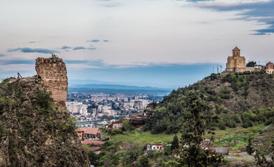 Wall Mural - Thabori Monastery seen from Narikala Fortress in Tbilisi city, Georgia