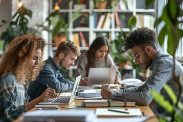 Poster - Collaborative workspace: multi-ethnic team in bright office.