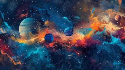 Wall Mural - background of abstract planets, galaxy, orbit, space generative ai