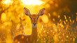 Beautiful impalas in the grass with evening sun, hidden portrait in vegetation. Animal in the wild nature . Sunset in Africa wildlife. Animal in the habitat, face portrait