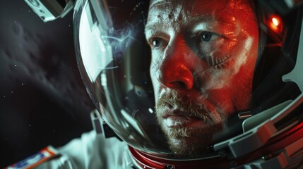 Wall Mural - closeup of an astronaut orbiting through space generative ai
