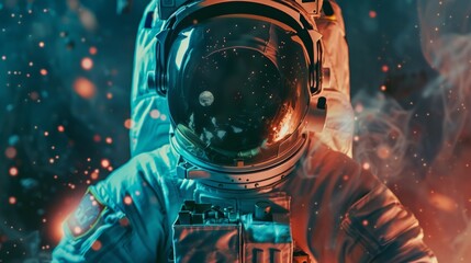 Wall Mural - closeup of an astronaut orbiting through space generative ai