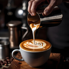 Canvas Print - A close-up of a barista pouring latte art.