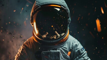 Wall Mural - closeup of an astronaut orbiting through space generative ai