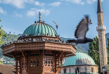 Sticker - Sebilj fountain and Havadze Duraka’s Mosque in Sarajevo, Bosnia and Herzegovina