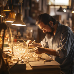 Wall Mural - A close-up of a jewelry maker crafting a delicate piece