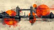 Contemporary style minimalist artwork collage illustration of London Bridge Uk. Ai generative.