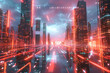Techno mega city; urban and futuristic technology concepts