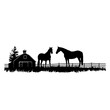 Ländliche Idylle: 2 Pferde auf der Weide schwarz-weiß vektor