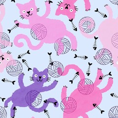 Halloween animals seamless watercolor paint cats pattern for fabrics and kids clothes and party accessories