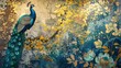 Exquisite vintage-inspired artistic background with abstract illustrations, floral elements, peacocks, and gold accents, a textured 3D painting perfect for diverse designs