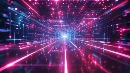 Retro cyberpunk style futuristic background with glowing laser grid modern landscape. AI generated