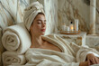 © ADDICTIVE STOCK - Serene spa moment with relaxed woman in luxury setting. Generative AI image