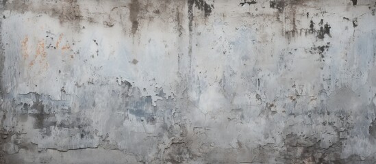 Canvas Print - A close up of a grey concrete wall with peeling paint, resembling a winter frost pattern. The monochrome photography captures the art of decay