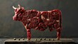 Concept marbled meat beef. Grass fed beef. Cow made up of beef pieces.