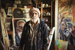 Elderly Artist Amidst a Life of Creativity: A Portrait in His Studio