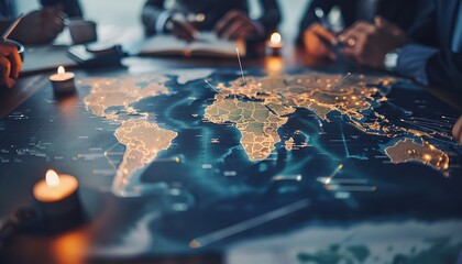 Poster - Detailed Cartography, Multinational Supply Chain Routes Mapped on a Corporate Strategist's Desk