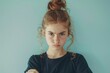 © molokot - Photo of a stubborn teenage girl on white background. Concept of adolescence, transition period, puberty, hormonal changes, psychological problems of children, teenagers, young generation.