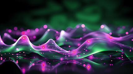 Poster - Luminous Neon Waves on Dark Background.

Abstract image featuring vibrant neon waves with glowing particles, ideal for backgrounds in tech and music visuals.