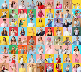 Poster - Big collage of happy people on color background