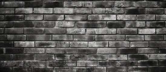 Sticker - A monochrome photograph capturing the intricate pattern of brown and grey brickwork in a composite material building. The rectangular bricks create a beautiful contrast in shades