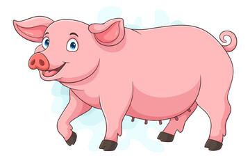 Poster - Cartoon pig isolated on white background