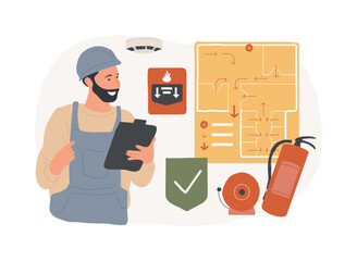 Poster - Fire alarm system isolated concept vector illustration. Fire alarm component, system installation, prevention method, smoke sensor, building protection project, emergency plan vector concept.