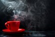 red cup on dark background with hot steam of drink