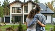 © sorapop - photo of young couple from behind standing in front of new home, summer - Husband and wife buying new house. Real estate concept, AI Generative