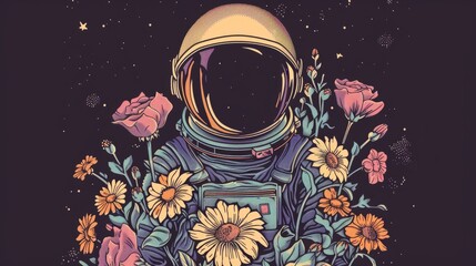 Illustration of an astronaut with flowers generative ai