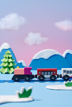 Landscape Forest With Christmas Trees And Train