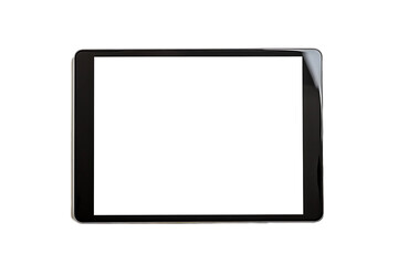 The tablet computer has a blank white screen and a transparent background. Screen display for mockup.