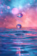 Poster - Water drop in pink and blue tone. luminous holographic style hyper realism.