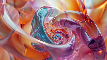 Poster - Abstract 3D colorful arrangement of swirly glass tubes, in style of photorealistic compositions, fluidity, dark table processing, irregular shapes, clear colors, multilayered