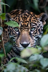 Sticker - Close-up image of a jaguar in the tropical jungle
