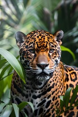 Wall Mural - Close-up image of a jaguar in the tropical jungle
