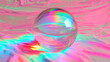 Pink 3d reflective crystal ball. Bright and Vivid colors. Vaporwave
