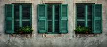 Fragment Of Windows With Green Shutters As A Design Element