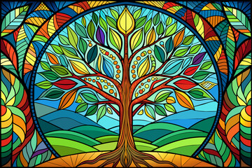 Canvas Print - stained glass background is tree