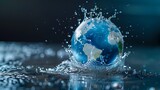 Fototapeta Konie - Water droplets forming the shape of continents on a globe, emphasizing the interconnectedness of water resources worldwide, Global water awareness concept