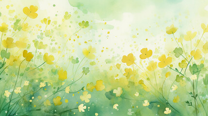 Wall Mural - yellow and green watercolor floral background for spring