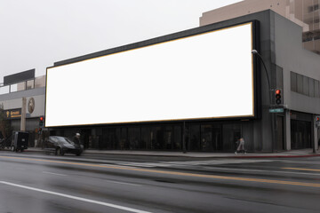 Leinwandbilder - White Billboard Mockup of a Large Advertising Poster on the Street extreme closeup. Generative AI