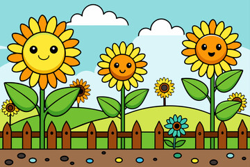 Poster - sunflowers garden background is tree