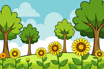 Poster - sunflowers garden background is tree