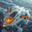 Futuristic jet flying in the sky