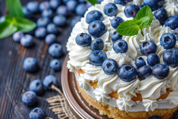 Wall Mural - a benta cake with whipped cream and blueberries on top